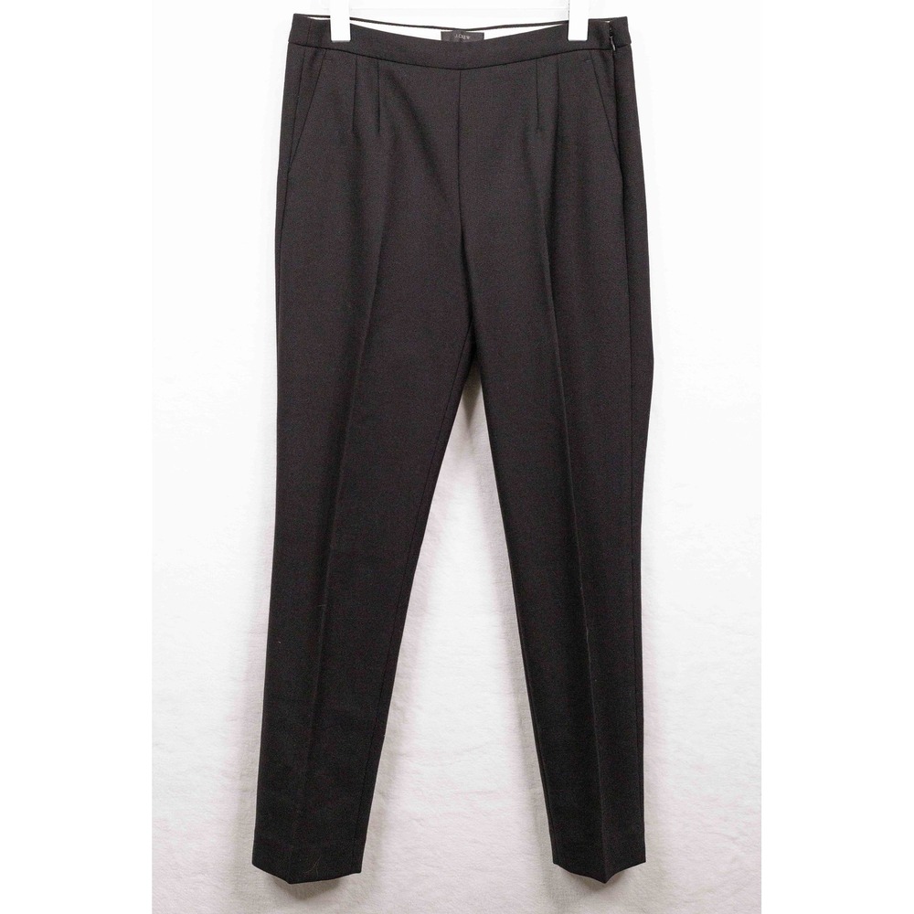 J CREW Martie Wool Blend Pleated Slim Crop Trouser Pants Side Zip Black 6 Tall